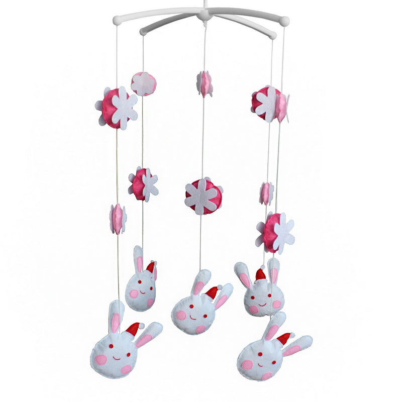 Baby Musical Mobile White Rabbit Flower Nursery Room Decor Baby Mobile for Crib Hanging Toy