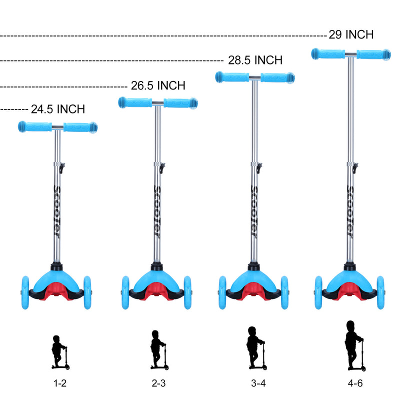 SimpleLux Kids Scooter - 4 Adjustable Height; Extra-Wide Deck with Brake &amp; 3 PU Flashing Wheels; Over 3 Years Old; Blue