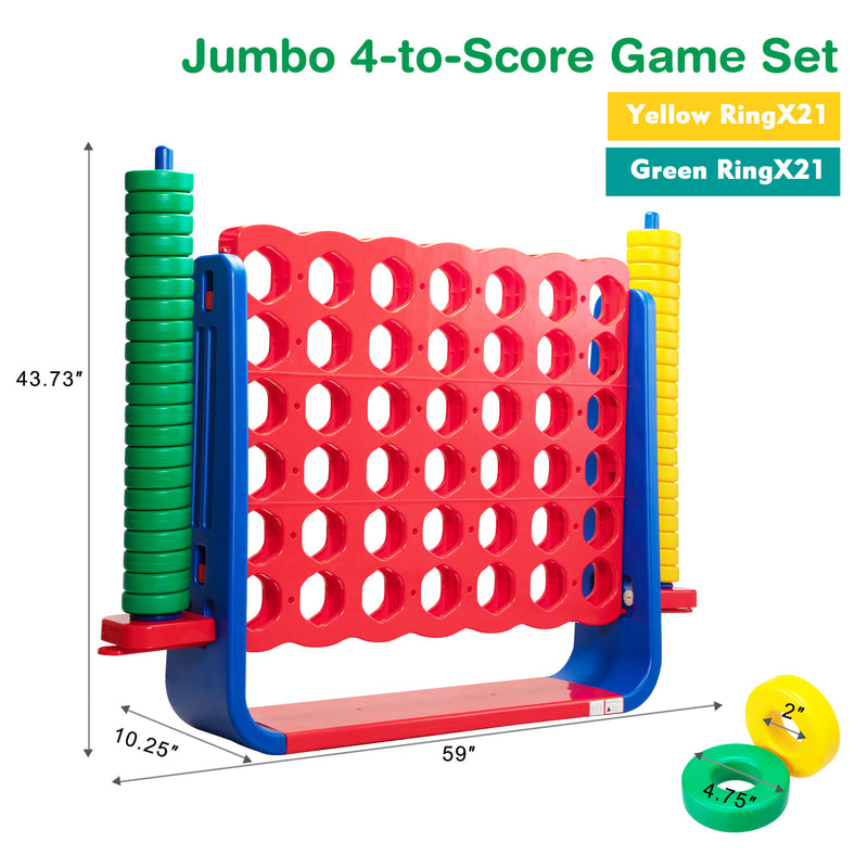 Jumbo 4-to-Score Game Set;  Giant Connect 4 with 42 Rings;  Indoor Outdoor Game Set for Kids and Adults