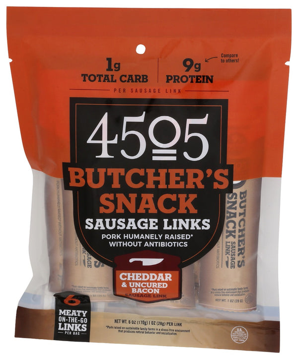 4505 MEATS: Cheddar Uncured Bacon Sausage Link, 6 oz