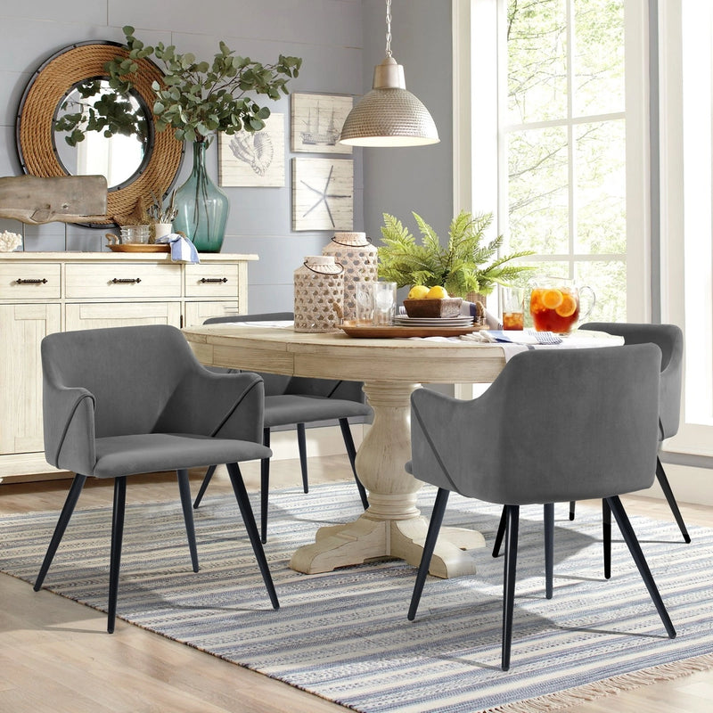 Velvet Arm Dining Chair (Set of 2) - Grey